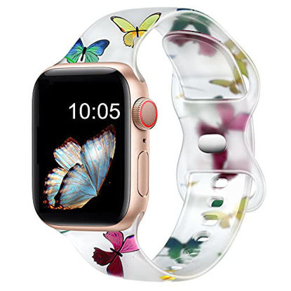 Picture of Witzon Cute Transparent Bands Compatible with Apple Watch Bands 38mm 40mm 42mm 44mm for Women Men, Soft Silicone Sport Strap Replacement Band for iWatch Series 7/6/5/4/3/2/1/SE, 42/44mm, Butterflies