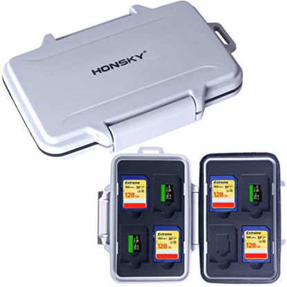 Picture of SD Card Holder, Honsky Waterproof Memory Card Holder Case for SD Cards, Micro SD Cards, SDHC SDXC, Grey