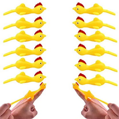 Picture of HYCSC Slingshot Chicken Rubber Chicken Set - 12 Pcs Flick Chicken Novelty Gifts , Funny Flying Chicken Stress Relief Toys