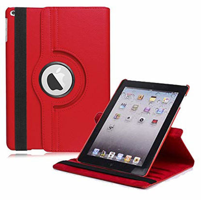Picture of New iPad 2017 9.7" / iPad Air 2 Leather Case,360 Degree Rotating Stand Smart Cover with Auto Sleep Wake for Apple iPad Air or New iPad 9.7 Inch 2017 Tablet (Red)