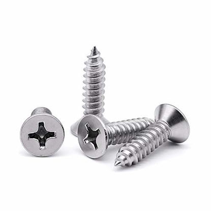 Picture of #4 x 5/8" (200 PCS) Flat Head Sheet Metal Screws Phillips Drive Wood Screws, 304 Stainless Steel 18-8, Self Tapping Screws