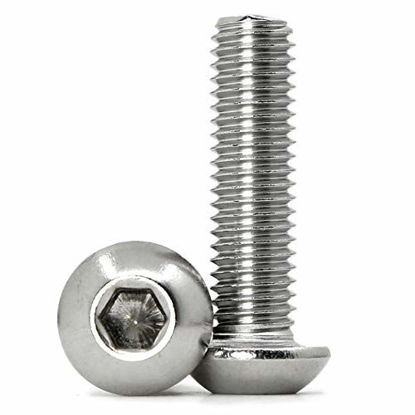 Picture of 25PCS 1/4-20 x 1" Button Head Socket Cap Bolts Screws, 304 Stainless Steel 18-8, Allen Hex Drive, Fully Machine Thread, Bright Finish