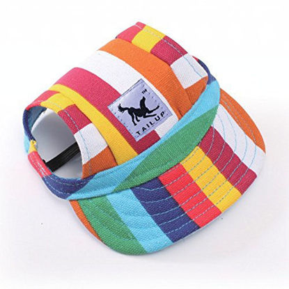 Picture of Leconpet Baseball Caps Hats with Neck Strap Adjustable Comfortable Ear Holes for Small Medium and Large Dogs in Ourdoor Sun Protection (L, Stripe)