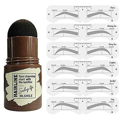 Picture of Eyebrow Stamp Shaping Kit, One Step Brow Stamp Stencil Kit Waterproof Eye Brow Stamp Makeup Tools Eyebrow Definer with 6 Reusable Eyebrow Stencils (Light Brown)