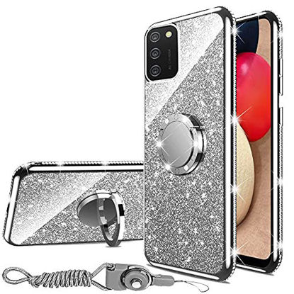 Picture of Samsung Galaxy A02s Case, Glitter Luxury Sparkles Cute TPU Silicone Phone Case for Women Girls with Kickstand, Bling Diamond Rhinestone Ring Stand Slim Case for Samsung A02s (Silver)