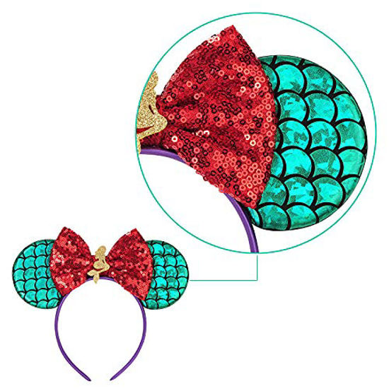 MADO Jasmine Mouse Ears Headband, Gold Blue - Women Girls Costume Headwear, Princess Dress Accessories For Party Favors, Casual Wear, Cosplay, Amusement Park
