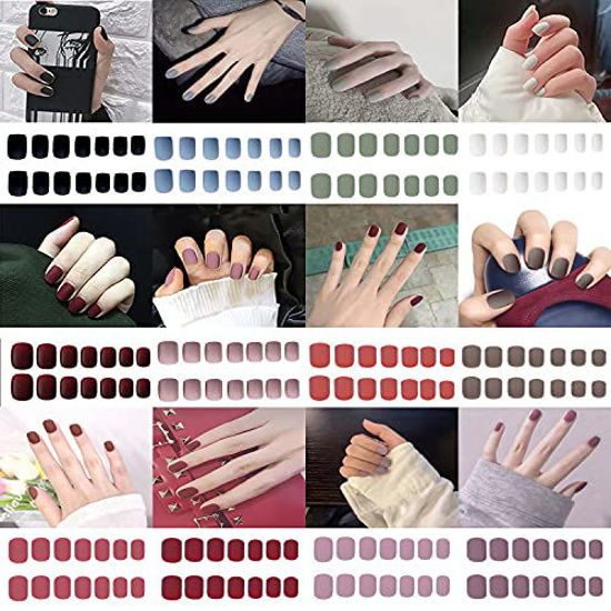 GetUSCart- 12 Packs (288 Pcs) Matte Short Square Press on Nails, Acrylic  Short Fake Nails Full Cover Set Artificial False Nails Solid Color with  Glue Nail File for Women