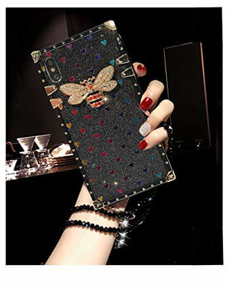 Picture of KAPADSON for iPhone 7 Plus/8 Plus Luxury Bling Glitter Butterfly Sparkle Gold Square Corner Phone Back Case Cover with Strap -Butterfly Black