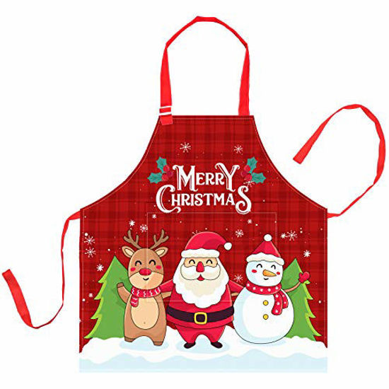 Picture of Kid Girls Boys Apron, Adjustable Kitchen Cooking Chef Apron with Pocket for Cooking Baking Art Painting Gardening,Merry Xmas