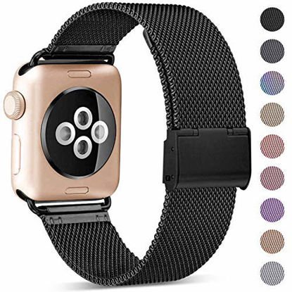 Picture of KOLEK Metal Band Compatible for Apple Watch Band 38mm 40mm 42mm 44mm, Stainless Steel Mesh Loop Adjustable Wristband for iWatch Series 6/SE 5 4 3 2 1 Women Men, Black