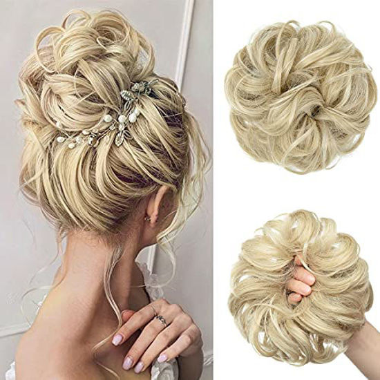 GetUSCart- CJL HAIR Messy Bun Hair Piece Wavy Curly Large Scrunchies Pale Ash Blonde Synthetic Chignon Ponytail Hair Extensions Thick Updo Hairpieces for White Women Girls Kids GetUSCart- CJL HAIR Messy Bun Hair Piece Wavy Curly Large Scrunchies Pale Ash Blonde Synthetic Chignon Ponytail Hair Extensions Thick Updo Hairpieces for White Women Girls Kids