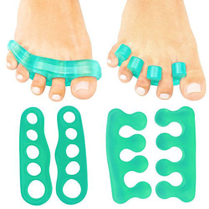 Picture of ViveSole Toe Stretchers (4 Pieces) - Silicone Gel Separators - Therapeutic Spa Spreaders for Plantar Fasciitis, Bunions, Overlapping Hammer Toe Spacers - Metatarsal Yoga Cushion (Green, Small)