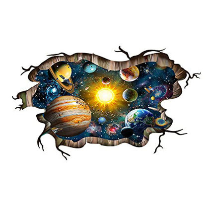 Picture of 3D Broken Cosmic Galaxy Wall Decals, Magic Milky Way Outer Space Planet Wall Stickers, Creative Stars and Solar System Wallpaper for Kids Boys Floor Ceiling Living Room Bedroom Home Decor
