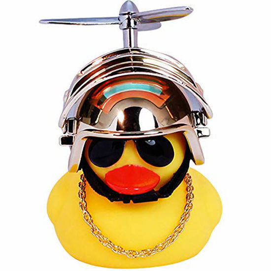 wonuu Pink Duck Car Dashboard Decorations Rubber Duck Car Ornaments Cool Duck with Propeller Helmet Sunglasses Gold Chain 