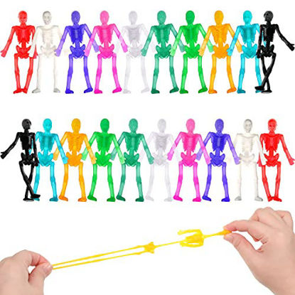 Picture of 20 Pieces Halloween Stretchy Skeleton Toys 10 Glitter Colors Stretchy Skull Toys for Party Favors, Happy Halloween Goody Bag Fillers Halloween Sticky Toys for Kids Boys Girls