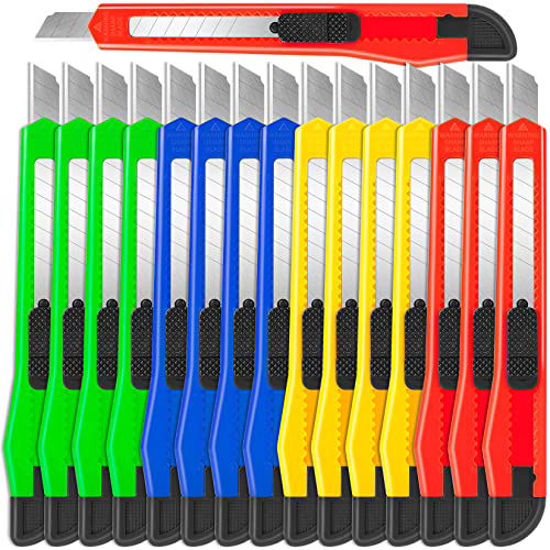 Picture of DIYSLEF Knife 16-Pack Retractable Box Cutter, Box Knife Perfect for Home, Office Use, 4 Colors Utility Knife for Cutting Cardboard, Cartons