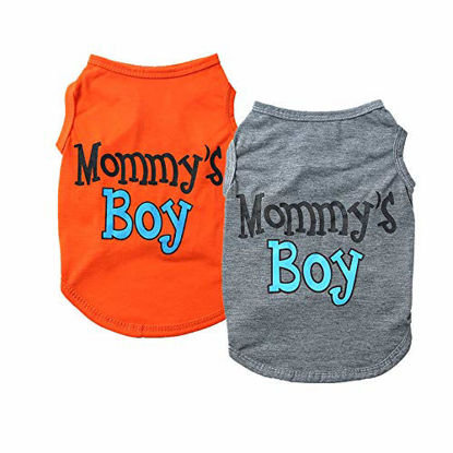Picture of Yikeyo 2-Pack Mommy's Boy Dog Shirt Male Puppy Clothes for Small Dog Boy Chihuahua Yorkies Bulldog Pet Cat Outfits Tshirt Apparel (X-Small, Gray+Orange)