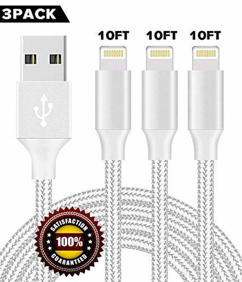 iPhone Charger,Mfi Certified 3Pack 10FT Lightning Cables to USB Syncing Data and Nylon Braided Cord Charger for iPhone XS/Max/XR/X/8/6Plus/6S/7Plus/7/8Plus/SE/iPad and More 