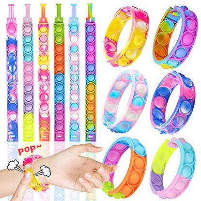 8 Pcs Fidget Bracelets Pop It Toy, Glow in The Dark, Rainbow Party Favors Anti-Anxiety Stress Relief Wristband Set, Push Bubbles Sensory Autistic