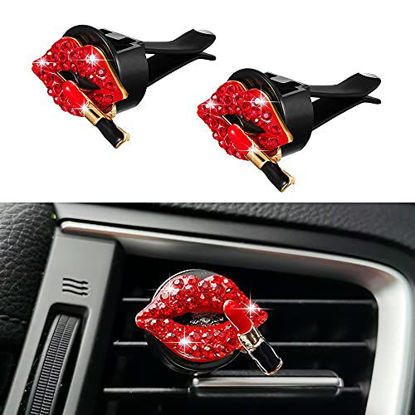 Picture of 2 Pack Car Air Vent Clip Charms, Crystal Car Diffuser Vent Clip, Rhinestone Oil Diffuser Vent Clip, Car Fresheners for Women, Bling Car Accessories for Women - Stylish & Practical (Red Lip)