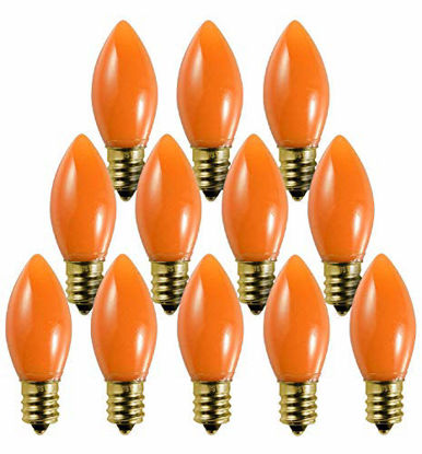 Picture of 12 Pack C9 Orange Light Bulb Ceramic Incandescent 7 Watt E17 Intermediate Base Replacement C9 String Lights Bulbs Colored Light Bulb Orange Bulb Holiday Decorations Halloween Bulb