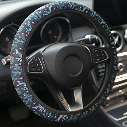 Picture of YR Universal Steering Wheel Covers, Cute Car Steering Wheel Cover for Women and Girls, Car Accessories for Women, Cactus