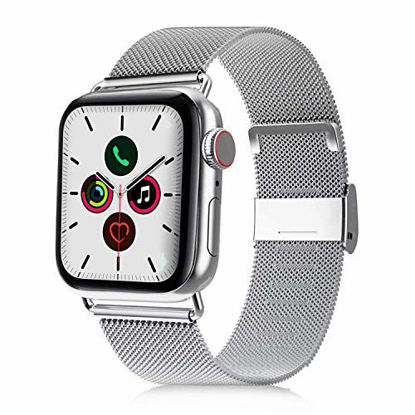 Picture of VATI Compatible with Apple Watch Band 42mm 44mm, Stainless Steel Mesh Loop Sport Wristband with Adjustable Magnet Replacement Band Compatible for Apple Watch Series 5, iWatch 4/3/2/1, Silver