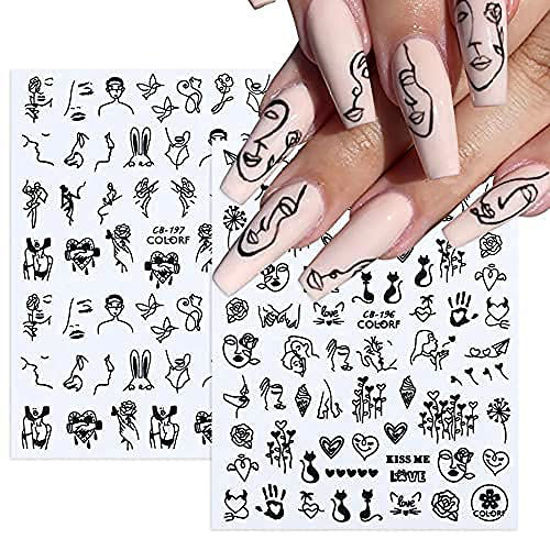 12 Sheets Abstract Smiling Face Evil Eye Nail Art Stickers Water Transfer  Nail Decals 3D DIY Nail Designs Nail Decorations for Women,Kids