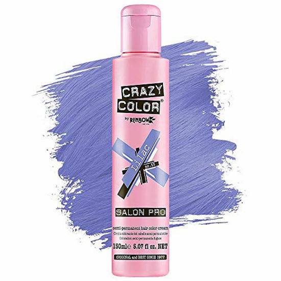 Picture of Crazy Color Hair Dye - Vegan and Cruelty-Free Semi Permanent Hair Color - Temporary Dye for Pre-lightened or Blonde Hair - No Peroxide or Developer Required (LILAC)