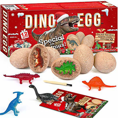 Picture of XXTOYS Dino Egg Dig Kits Christmas Dinosaur Eggs 12 Dino Excavation Kits with 12 Unique Dinosaur Toys Eggs Dig Kit for Kids Christmas Party Archaeology Paleontology Educational Science Gift
