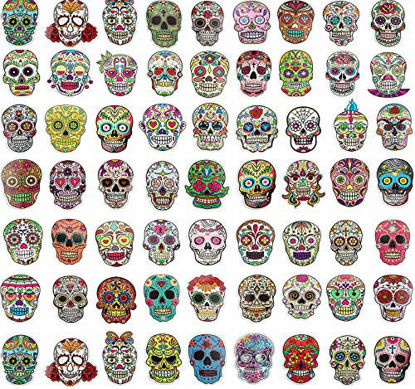 Picture of Sugar Skull Stickers Pack, Laptop Skull Decals for Dia De Los Muertos, Mexican Day of Dead Sticker for Water Bottle, Luggage, Bike, Computer, Skateboard Vinyl Decal Pack, 60 Styles (180 Pieces)