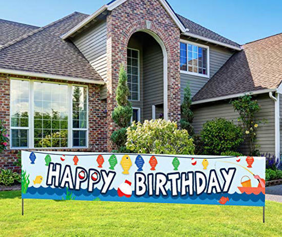 GetUSCart- KindaJoy Fisherman Fishing Birthday Banner, Fish Happy Birthday  Sign, Gone Fishing Birthday Party Decor Supplies(9.81.6 feet)