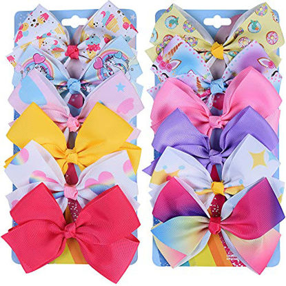 Picture of 12Pcs 5 Inch Hair Bows for Girls,Unicorn Rainbow Heart Hair Bow Alligator Clips Colorful Grosgrain Ribbon Bows Hair Clips for Girls Toddlers Kids Children Teens