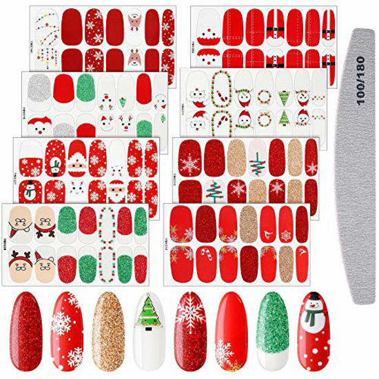 Amazon.com: 8 Sheets 128 Pieces Christmas Nail Wraps Self-Adhesive Nail  Decals Strips Nail Polish Stickers Nail Full Cover Stickers with Nail File  for Women Girls Nail Decor (Classic Style) : Beauty &