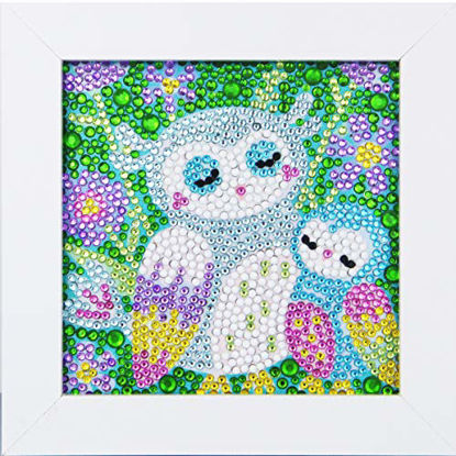 Picture of Maydear Small and Easy DIY 5d Diamond Painting Kits with Frame for Beginner with White Frame for Kids 4.7×4.7 inch (Parent-Child owl)