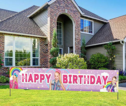 Picture of (9.8 X 1.6 feet) JoJo Themed Siwa Birthday Banner, JoJo Themed Party Sign, JoJo Rainbow Birthday Party Decoration Supplies for Kids