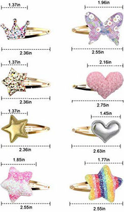 Picture of Gingbiss 8 Pairs/16 Pack Hair Clips for Girls, Star/Crown/Heart/Butterfly Shaped Kids Hair Barrettes, Cute Hair Clips Metal Snap Hair Pins Sparkly Hair Styling Accessories for Girls Kids