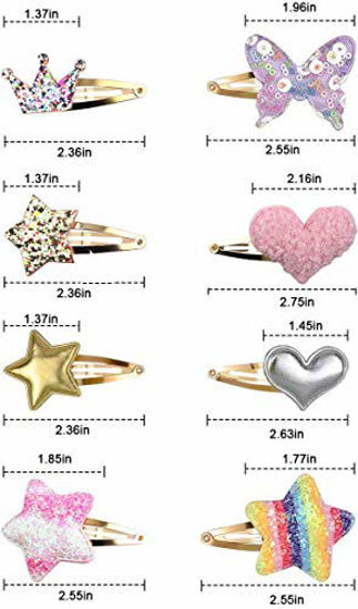 Picture of Gingbiss 8 Pairs/16 Pack Hair Clips for Girls, Star/Crown/Heart/Butterfly Shaped Kids Hair Barrettes, Cute Hair Clips Metal Snap Hair Pins Sparkly Hair Styling Accessories for Girls Kids