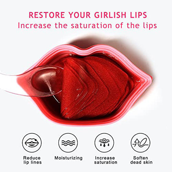 Picture of Lip Masks 20 Pcs, Lip Mask for Dry Lip, Lip Mask Sheets, Collagen Lip Mask Skin Care, Crystal Lip Pads For Moisturizing, Anti-Wrinkle, Anti-Aging, Firms & Hydrates Lips, Lip Sleep Mask Pink