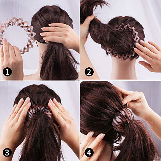 Picture of Bun Maker Clip, TOBATOBA 3 Pcs Bird Nest Hair Clips, Expandable Ponytail Holder for Women, Ponytail Hairpin Curling Iron, Hair Claw Clamps Ponytail Hair Clip Hair Accessories for Women and Girls