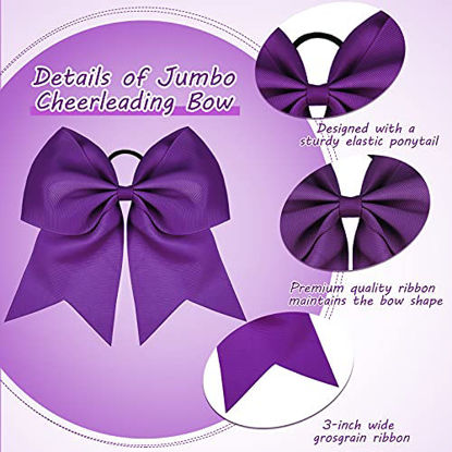 Picture of 2 Packs Jumbo Cheerleading Bow 8 Inch Cheer Hair Bows Large Cheerleading Hair Bows with Ponytail Holder for Teen Girls Softball Cheerleader Outfit Uniform (Purple)