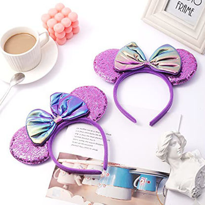 Picture of Mouse Ears Headbands ,2Pcs Shiny Bows Mouse Ears for Kids Girls Women Princess Party Decorations Cosplay