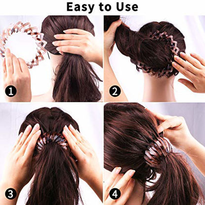 Picture of Bun Maker Clip, TOBATOBA 3 Pcs Bird Nest Hair Clips, Expandable Ponytail Holder for Women, Ponytail Hairpin Curling Iron, Hair Claw Clamps Ponytail Hair Clip Hair Accessories for Women and Girls