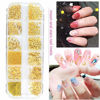 Picture of editTime 5 Boxes Gold & Silver Metal Nail 3D Punk Studs Star Moon Heart Triangle Square Rivet Gems Nail Art Jewels with a Curved Tweezers and a Nail Brush (gold & silver)