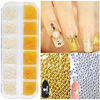 Picture of editTime 5 Boxes Gold & Silver Metal Nail 3D Punk Studs Star Moon Heart Triangle Square Rivet Gems Nail Art Jewels with a Curved Tweezers and a Nail Brush (gold & silver)