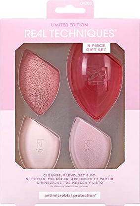 Picture of Real Techniques Limited Edition Cleanse, Blend, Set and Go Makeup Sponge Set, 4 Piece Holiday Gift Set