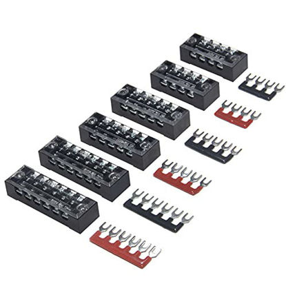 Picture of 6 Sets Terminal Blocks, 4/5/6 Positions 600V 15A Dual Row Wire Screw Terminal Strip Block with Cover + 400V 15A Pre-Insulated Bus Bar Terminals Barrier Strips Jumpers (Black & Red) by MILAPEAK