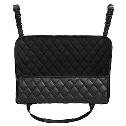 Picture of NoCry Car Handbag Holder; Waterproof, Durable, PU Leather Car Storage Organizer That Fits Between the Front Seats; Fits Most Standard Cars; Quilted Black