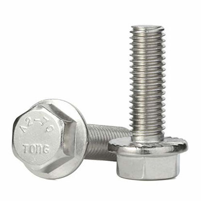 Picture of M10-1.5 x 30mm Flanged Hex Head Bolts Flange Hexagon Screws, Stainless Steel 18-8 (304), Plain Finish, DIN 6921, 10 PCS