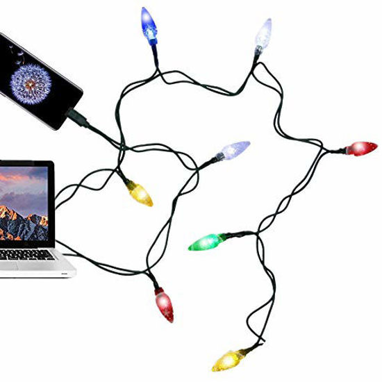 Picture of LED Christmas Lights Type C Cable, USB and Bulb USB C Charger Charging Cable 50Inch 10LED Multicolor Compatible with Samsung Galaxy S10+ S10E S9 S8 Plus Note 10 9 8,Moto Z,LG G8 and More (1 Pack)